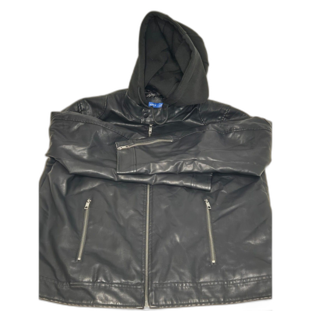 Apt. 9 Faux Leather Hooded Moto Jacket | Men's Size XL | Black Quilted Lining